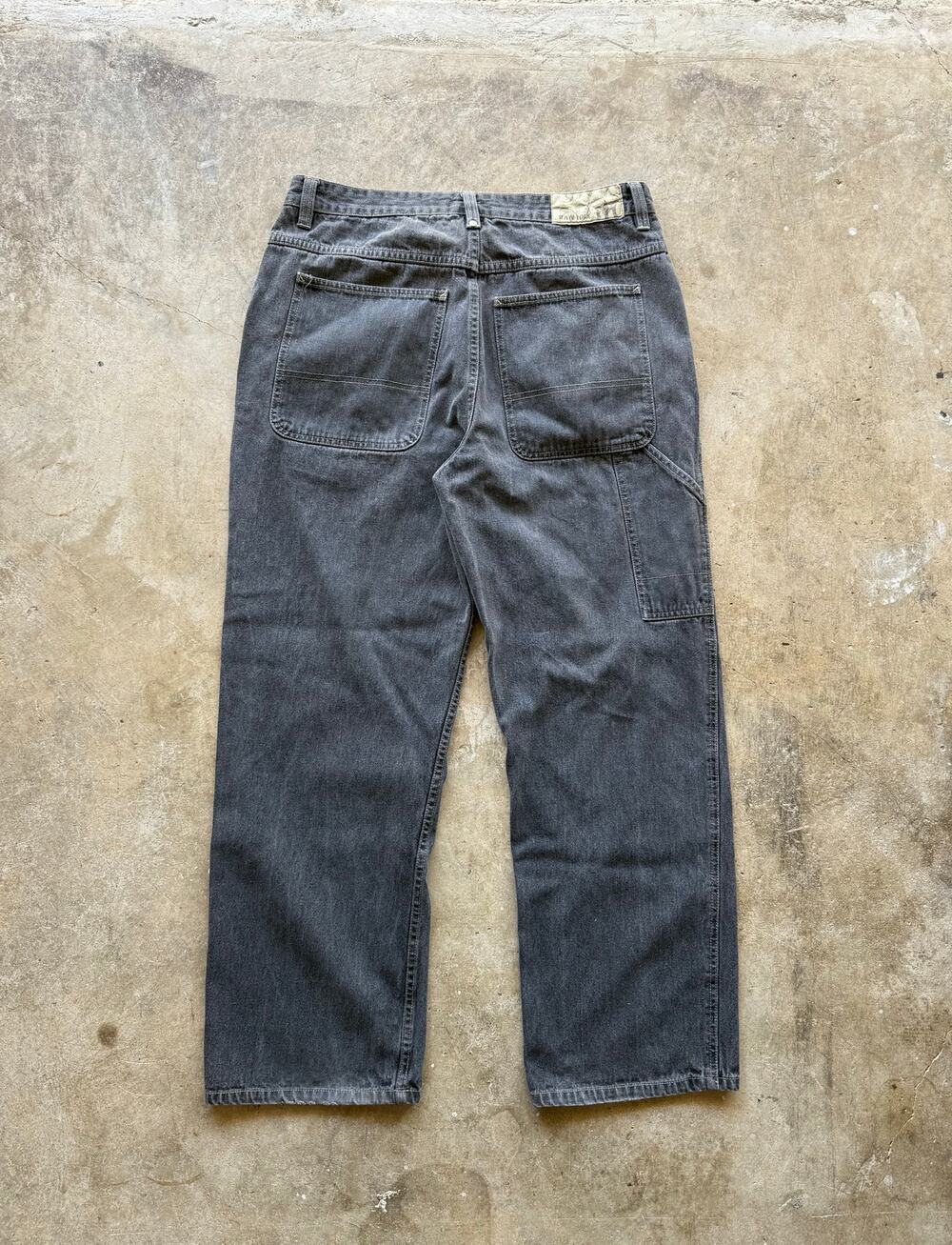 2000s Raw Edge Black Jeans Straight Baggy Fit Carpenter Pants Mens Size 36x30